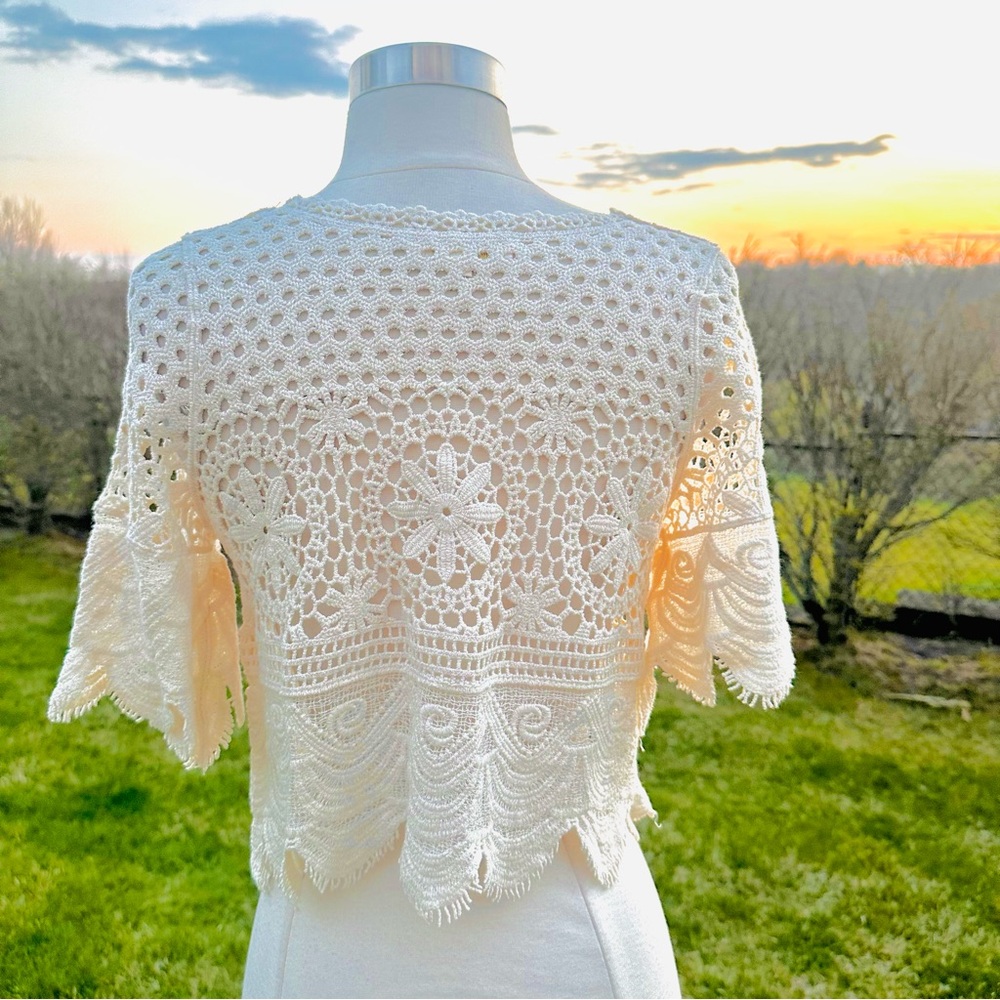 Rebellion Cream Lace Crochet Top Boho Festival Cottagecore Small - Picture 12 of 16
